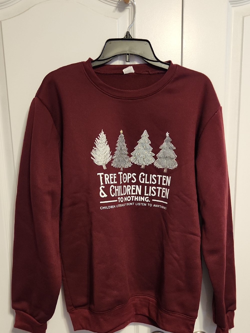 Burgundy Holiday Sweatshirt with Tree Graphic